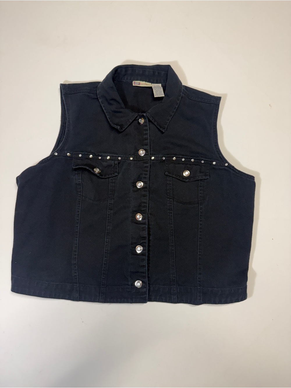 Faded glory Woman’s Black Studded Sleeveless Denim Vest